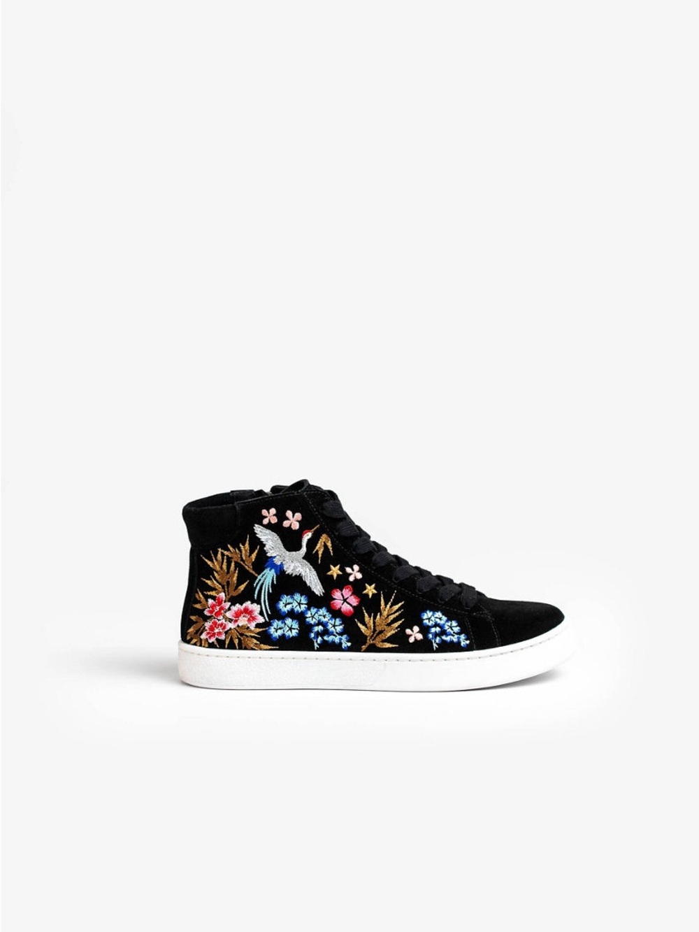 Johnny Was Emiko Black Suede Embroidered High Top Sneakers Shoes Size 9.5